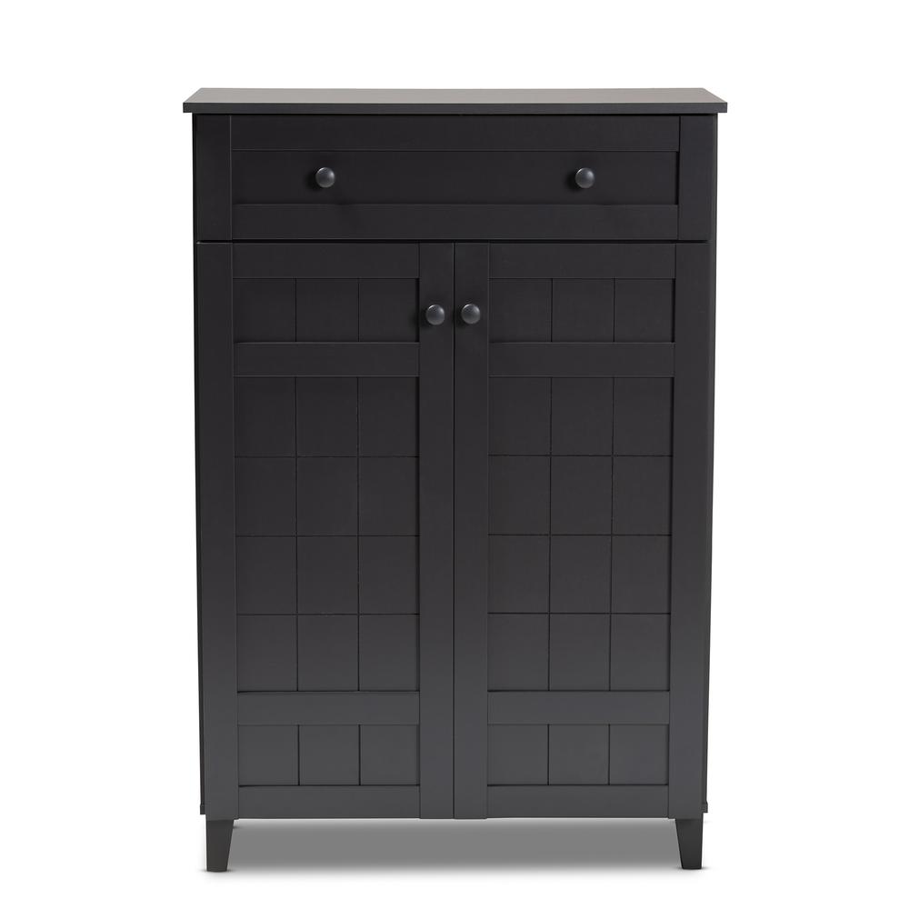 Dark Grey Finished 5-Shelf Wood Shoe Storage Cabinet with Drawer. Picture 13