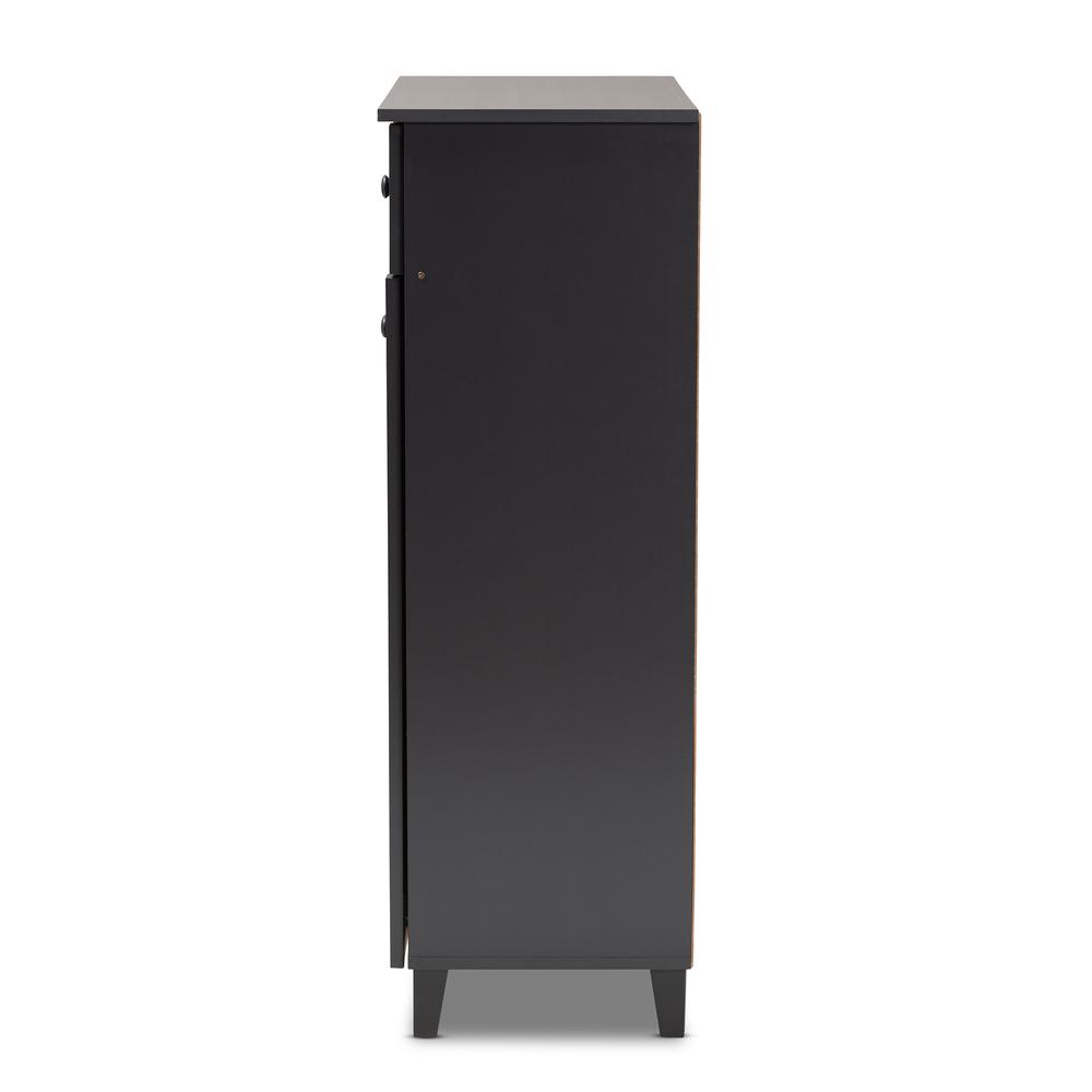 Dark Grey Finished 5-Shelf Wood Shoe Storage Cabinet with Drawer. Picture 14