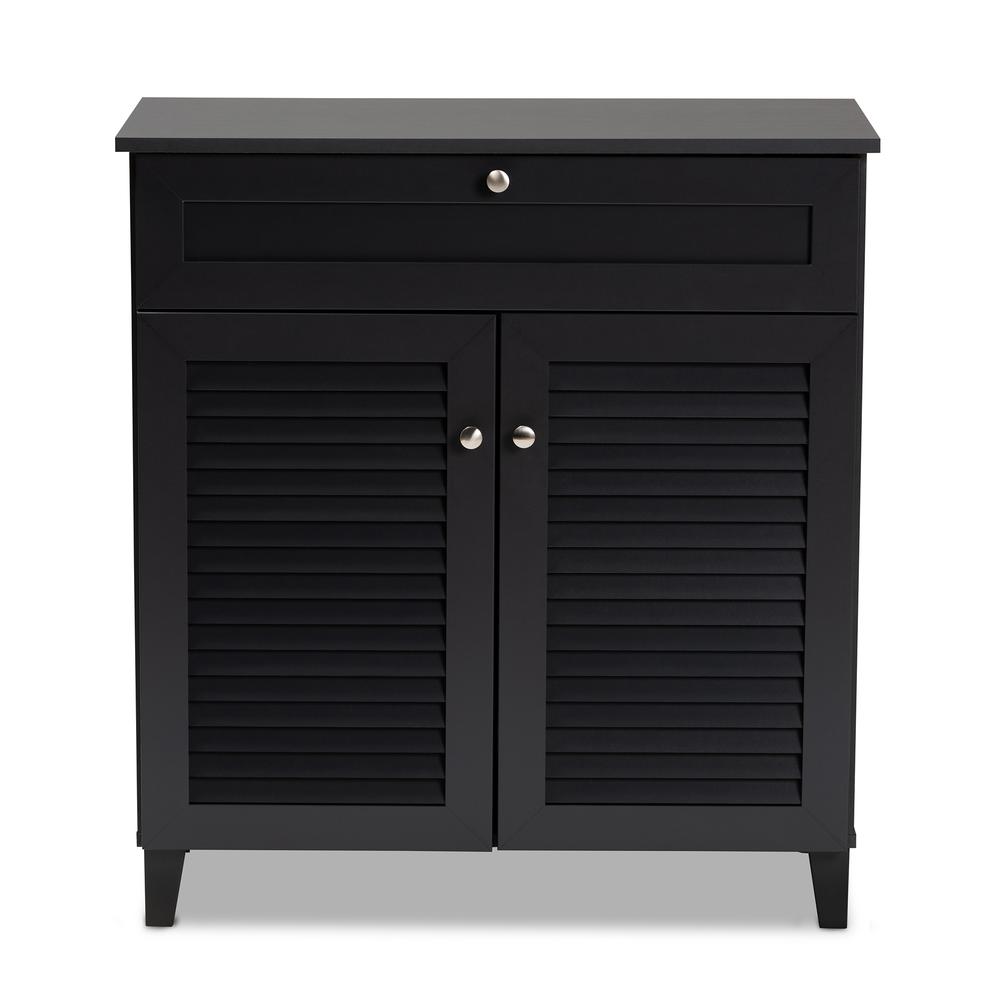 Dark Grey Finished 4-Shelf Wood Shoe Storage Cabinet with Drawer. Picture 13