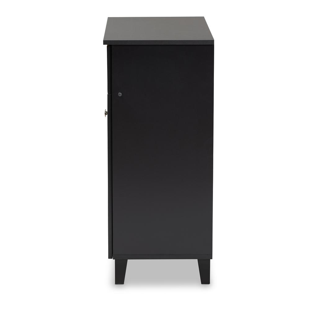 Dark Grey Finished 4-Shelf Wood Shoe Storage Cabinet with Drawer. Picture 14