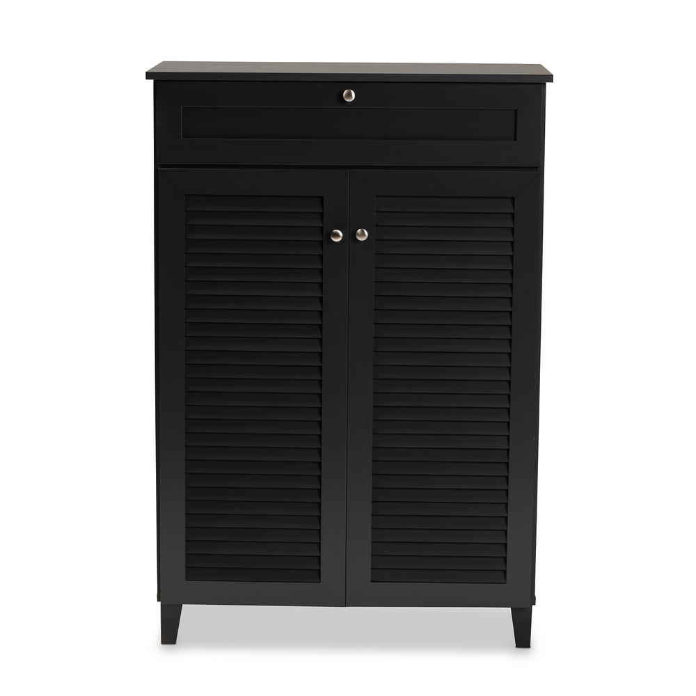 Dark Grey Finished 5-Shelf Wood Shoe Storage Cabinet with Drawer. Picture 13