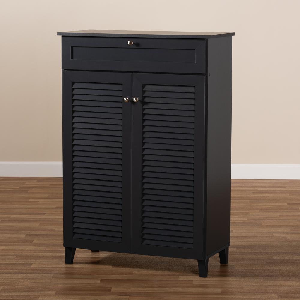 Dark Grey Finished 5-Shelf Wood Shoe Storage Cabinet with Drawer. Picture 19