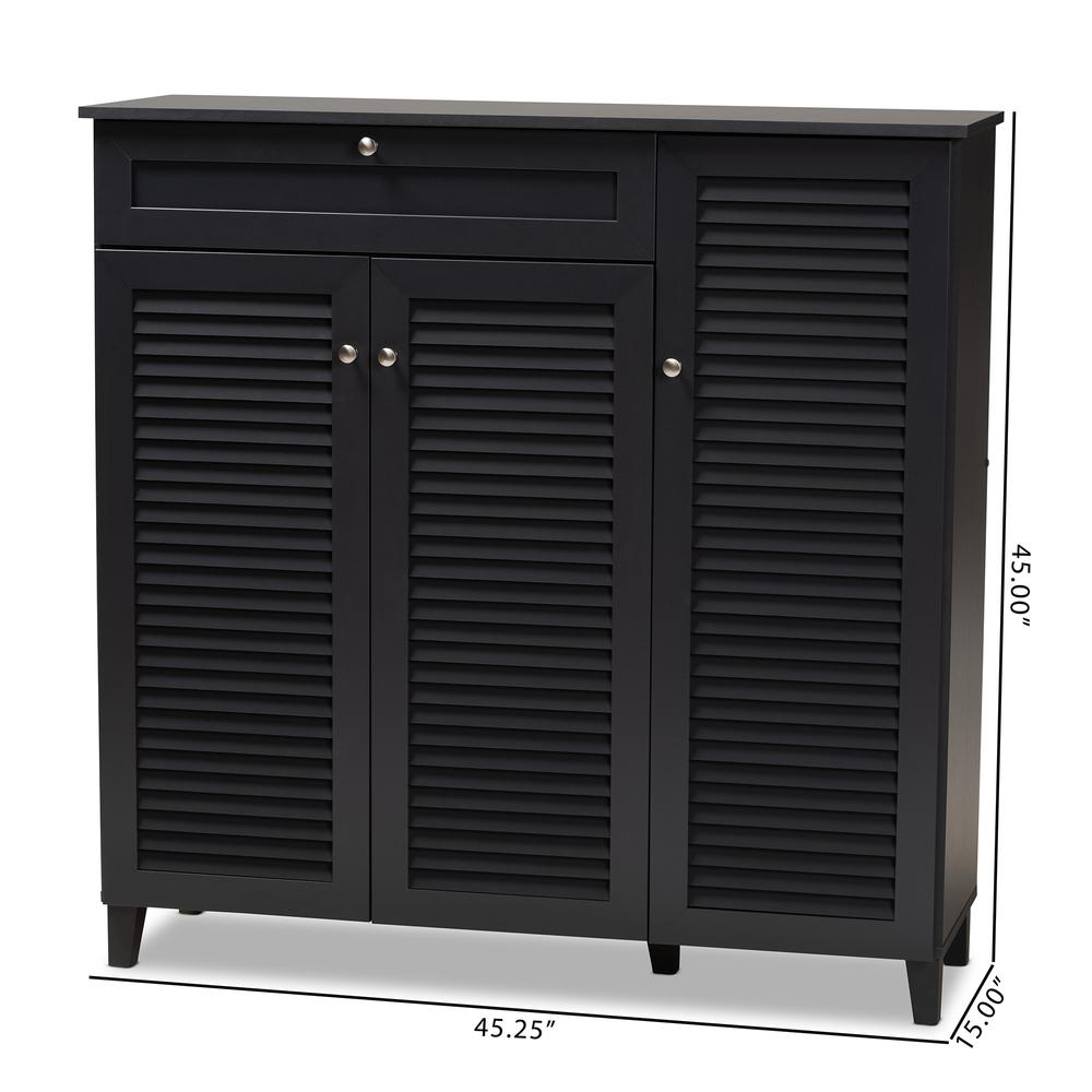 Dark Grey Finished 11-Shelf Wood Shoe Storage Cabinet with Drawer. Picture 20