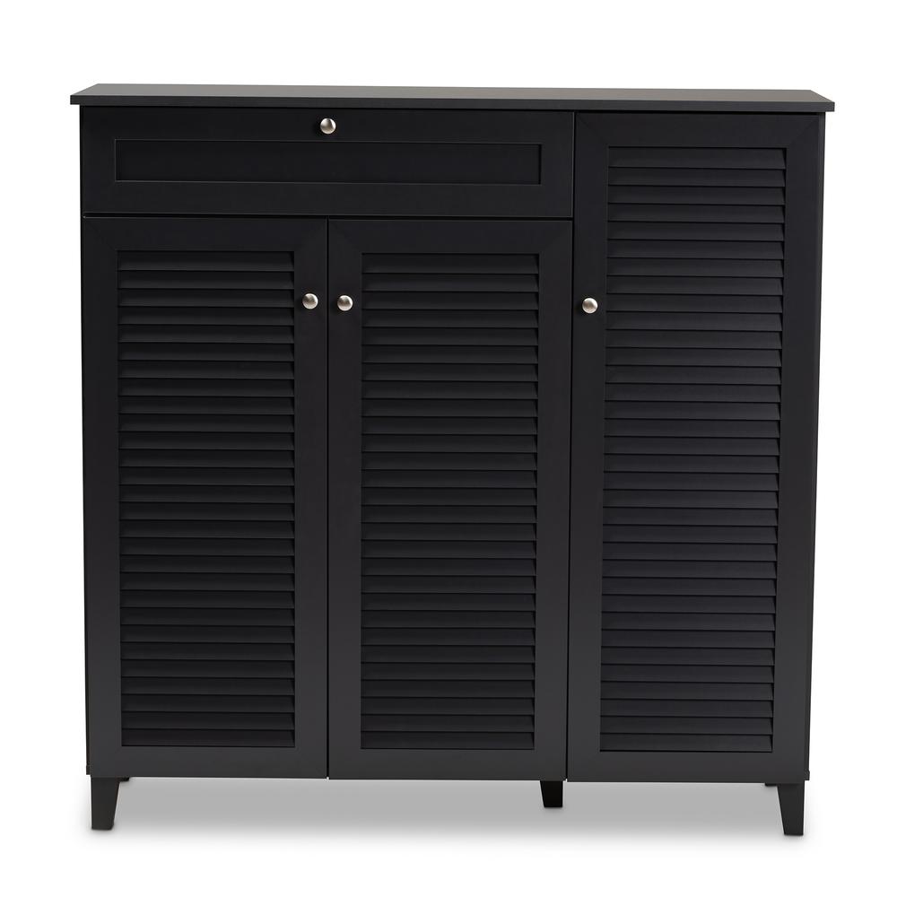 Dark Grey Finished 11-Shelf Wood Shoe Storage Cabinet with Drawer. Picture 13