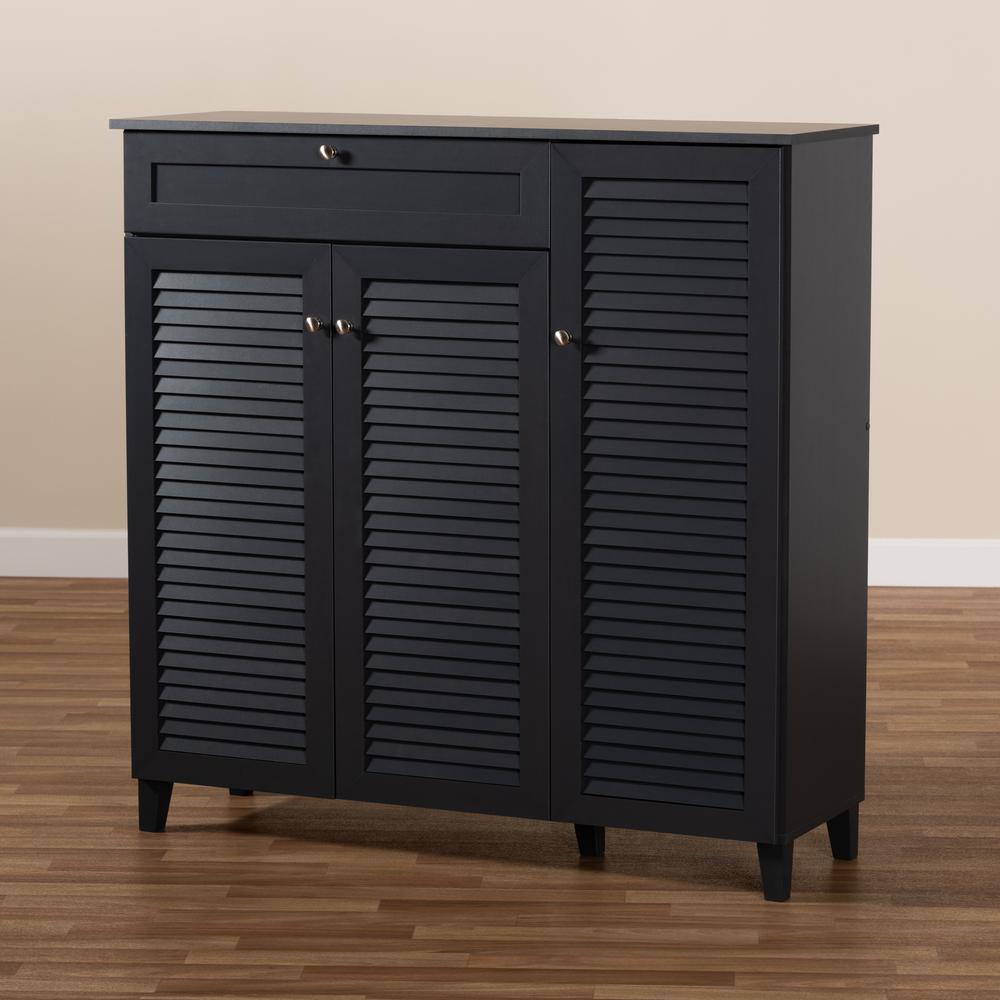 Dark Grey Finished 11-Shelf Wood Shoe Storage Cabinet with Drawer. Picture 19