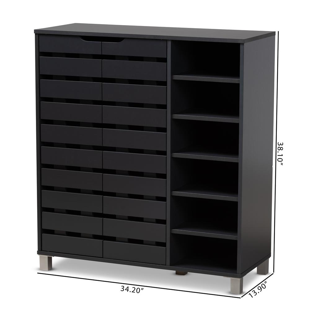 Dark Grey Finished 2-Door Wood Shoe Storage Cabinet with Open Shelves. Picture 20