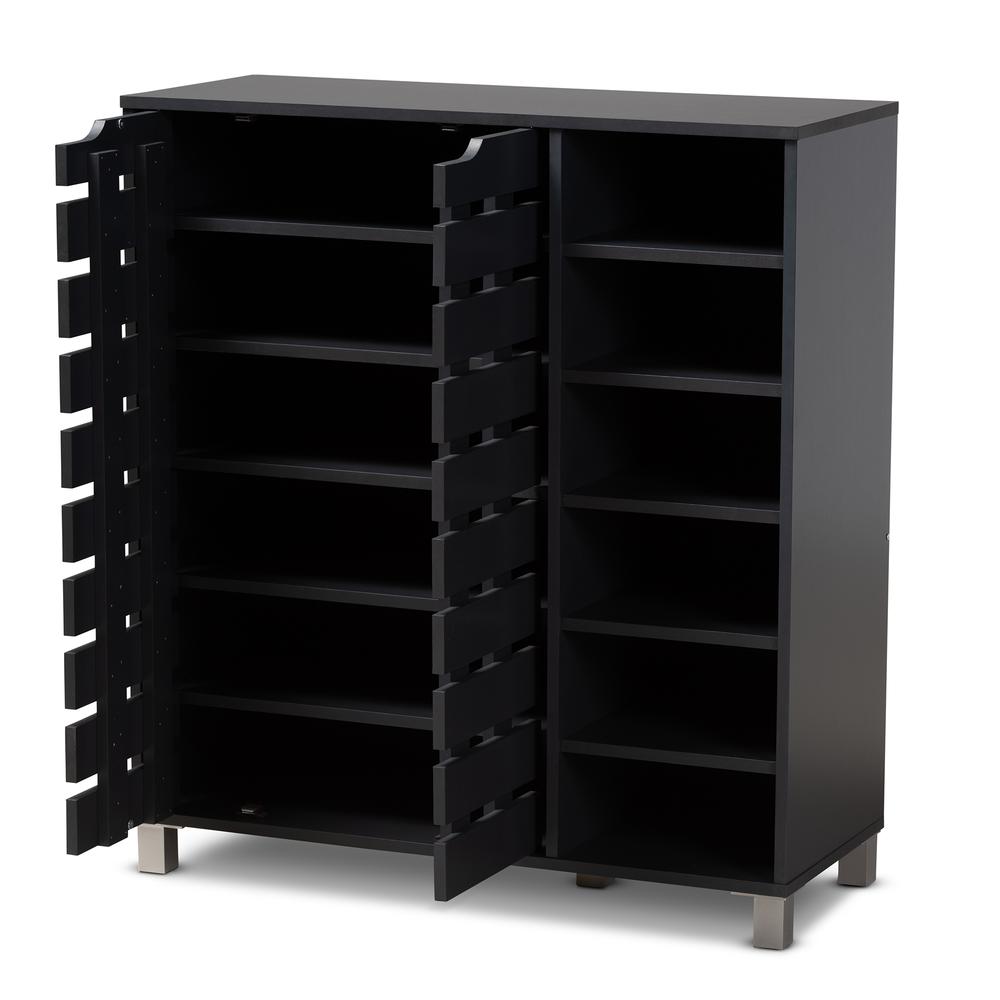 Dark Grey Finished 2-Door Wood Shoe Storage Cabinet with Open Shelves. Picture 12