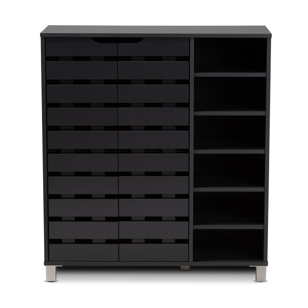 Dark Grey Finished 2-Door Wood Shoe Storage Cabinet with Open Shelves. Picture 13