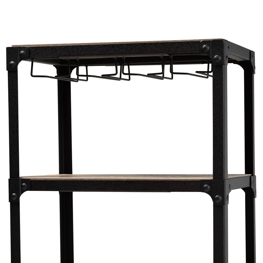 Baxton Studio Swanson Rustic Industrial Style Antique Black Textured Metal Distressed Oak Finished Wood Mobile Kitchen Bar Wine Cart. Picture 13