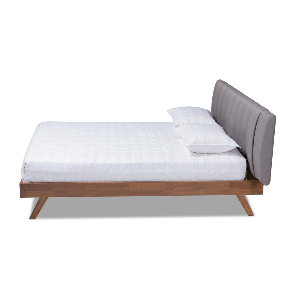 Baxton Studio Brita Mid-Century Modern Grey Fabric Upholstered Walnut Finished Wood King Size Bed. Picture 3