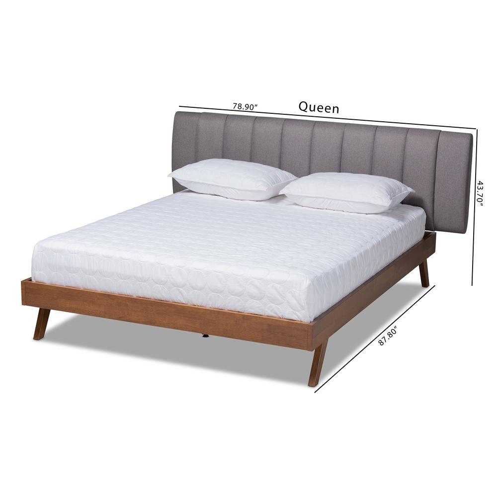 Baxton Studio Brita Mid-Century Modern Grey Fabric Upholstered Walnut Finished Wood King Size Bed. Picture 9