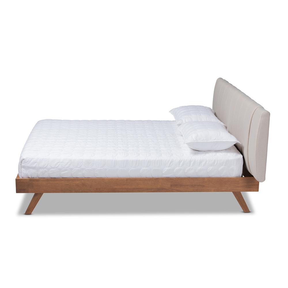 Baxton Studio Brita Mid-Century Modern Light Beige Fabric Upholstered Walnut Finished Wood King Size Bed. Picture 3