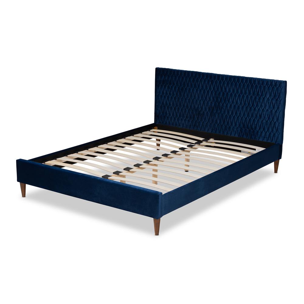 Baxton Studio Frida Glam and Luxe Royal Blue Velvet Fabric Upholstered Queen Size Bed. Picture 4