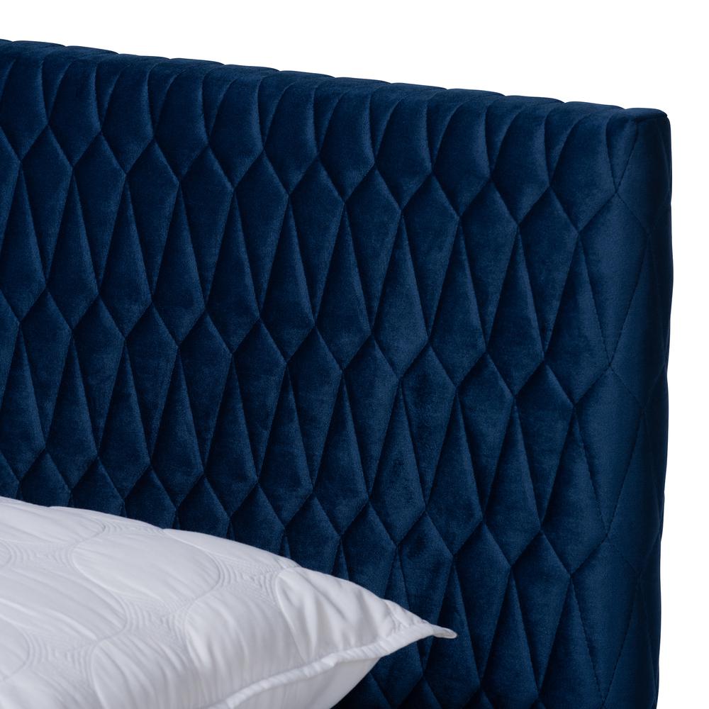 Frida Glam and Luxe Royal Blue Velvet Fabric Upholstered Full Size Bed. Picture 13