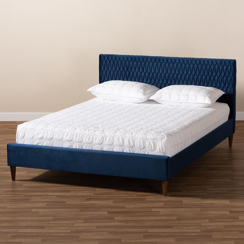 Baxton Studio Frida Glam and Luxe Royal Blue Velvet Fabric Upholstered Queen Size Bed. Picture 8