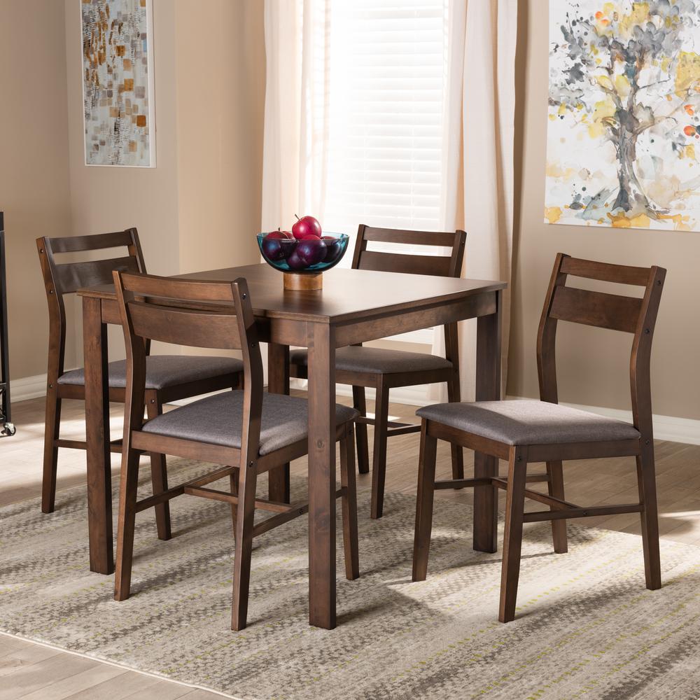 Gray Fabric Upholstered Dark Walnut-Finished 5-Piece Wood Dining Set. Picture 14
