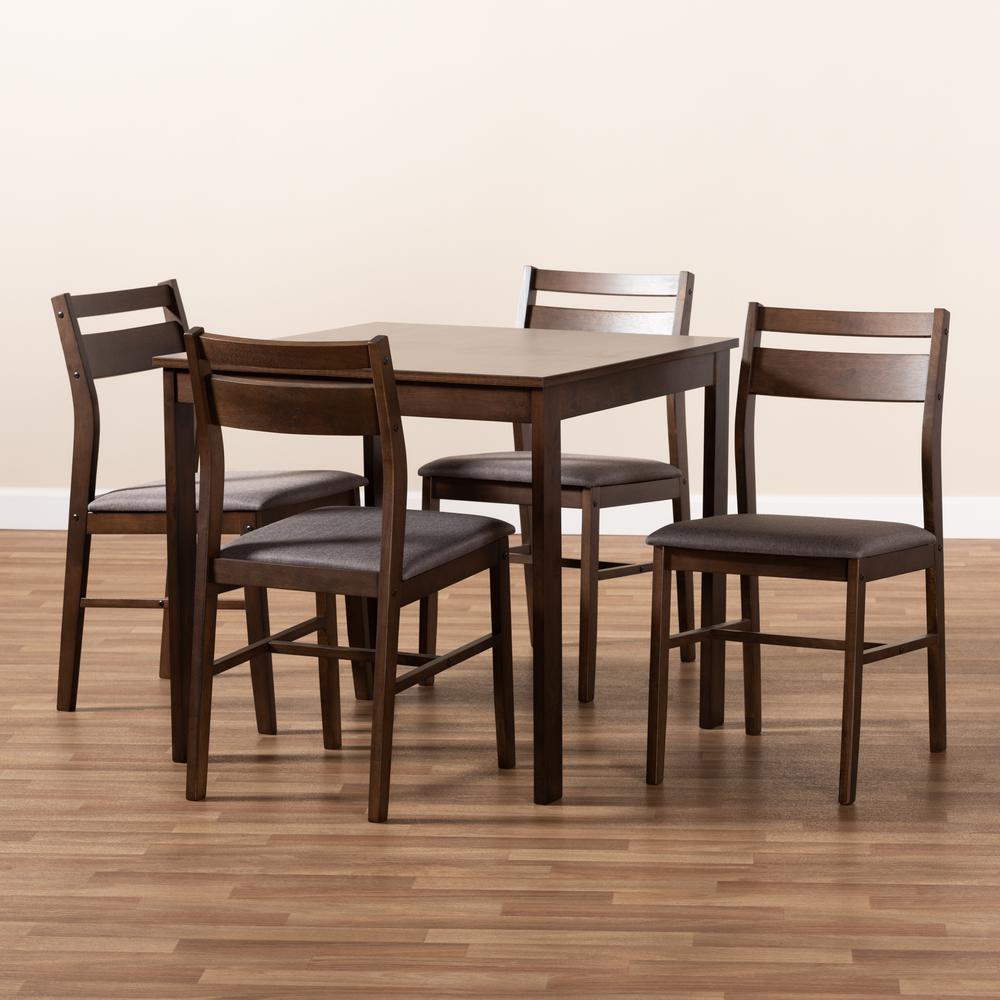Gray Fabric Upholstered Dark Walnut-Finished 5-Piece Wood Dining Set. Picture 15