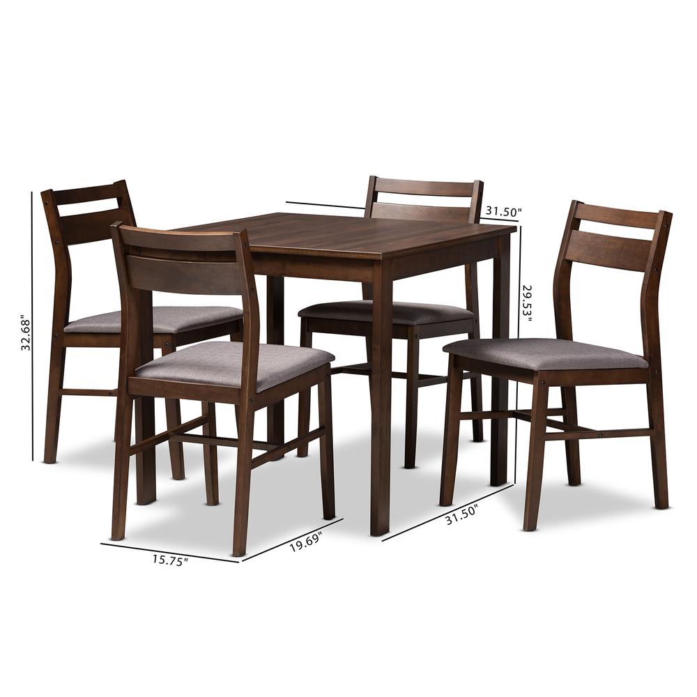 Gray Fabric Upholstered Dark Walnut-Finished 5-Piece Wood Dining Set. Picture 16