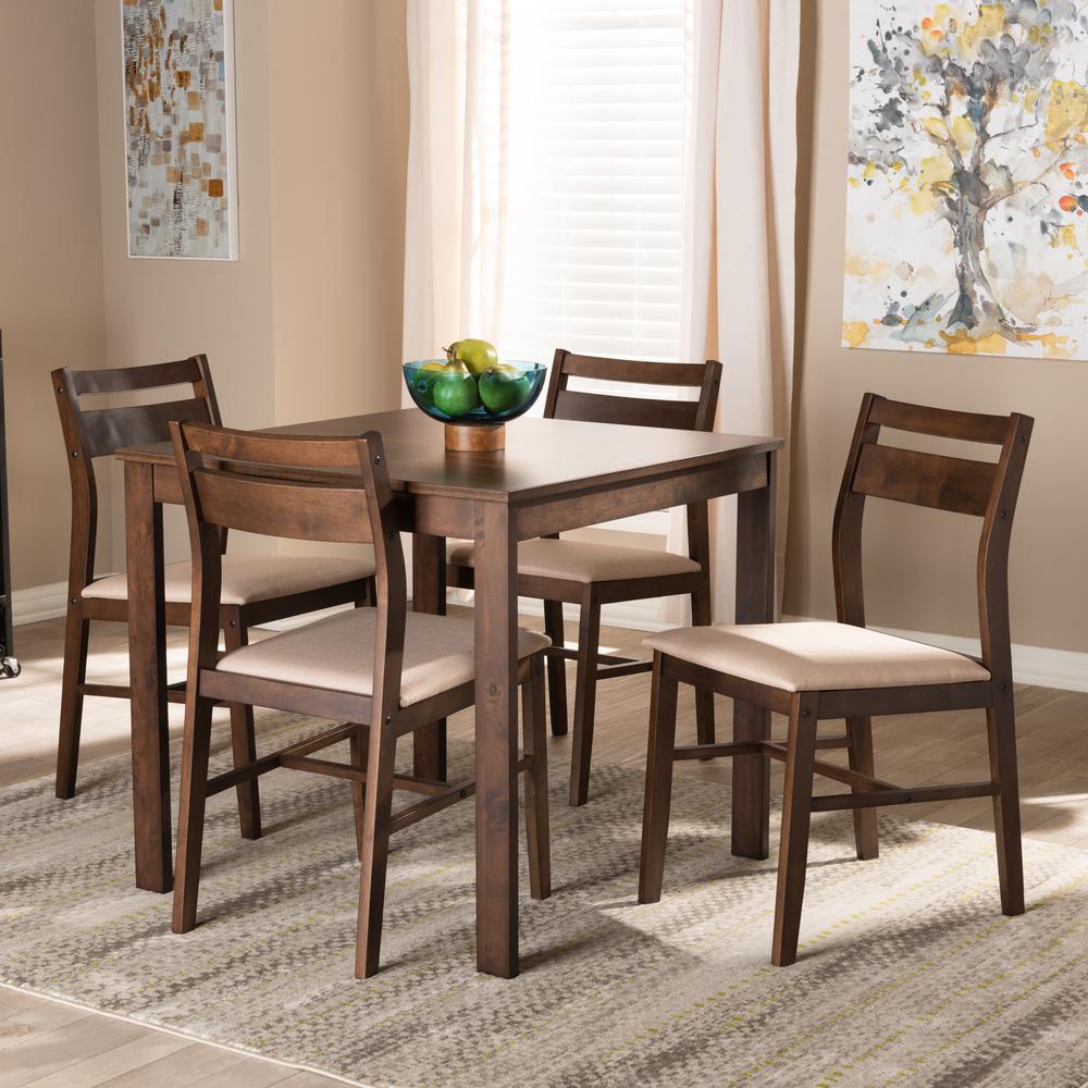 Beige Fabric Upholstered Dark Walnut-Finished 5-Piece Wood Dining Set. Picture 14