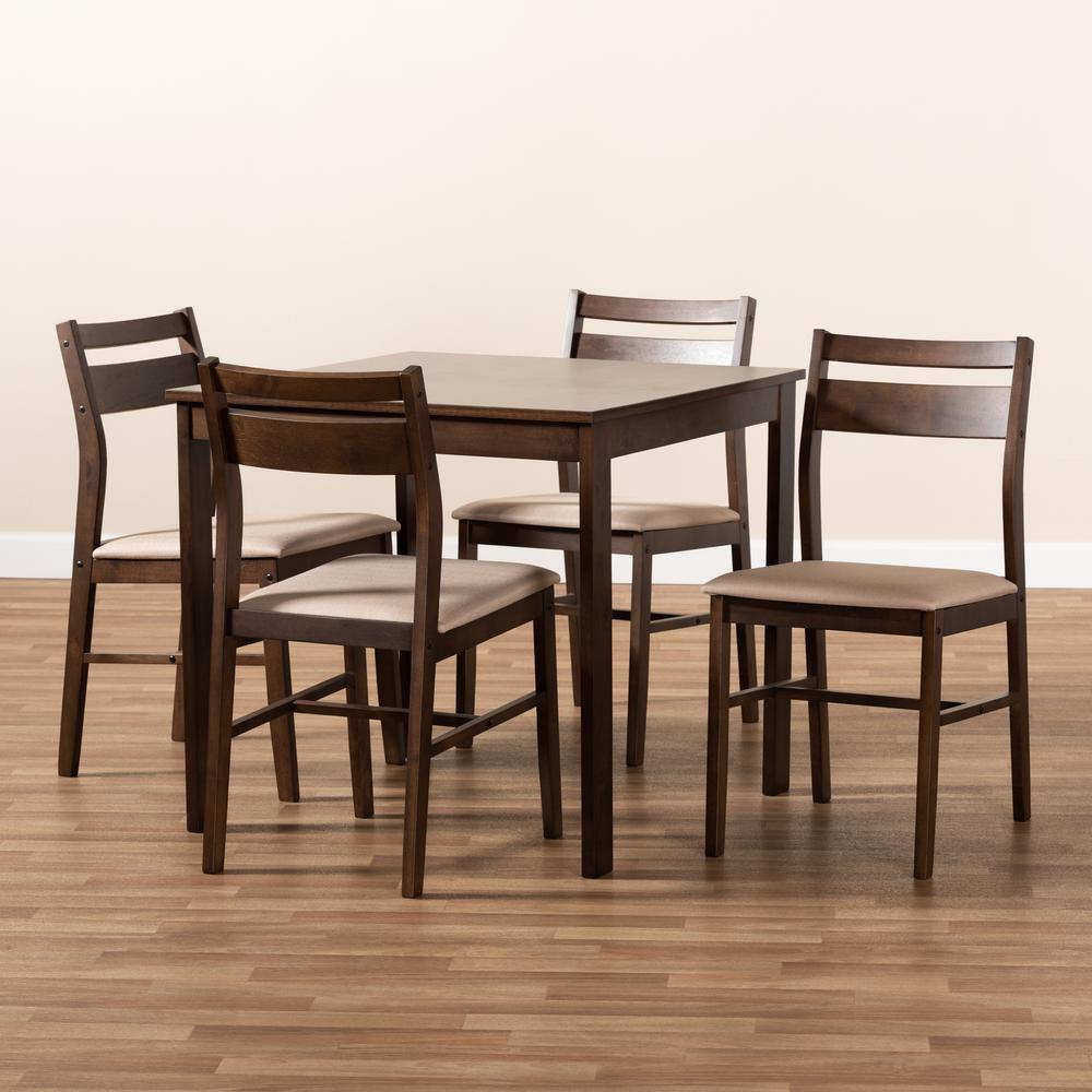 Beige Fabric Upholstered Dark Walnut-Finished 5-Piece Wood Dining Set. Picture 15