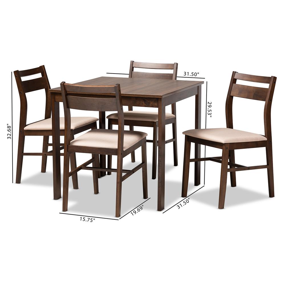 Beige Fabric Upholstered Dark Walnut-Finished 5-Piece Wood Dining Set. Picture 16