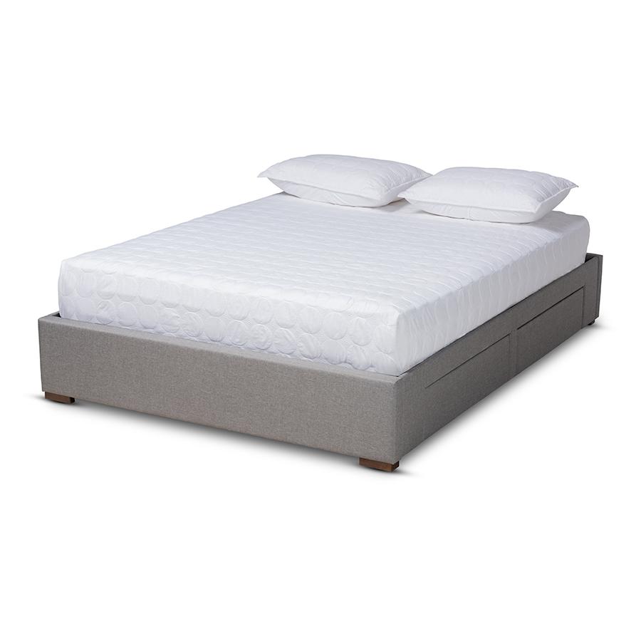 Light Grey Fabric Upholstered 4-Drawer King Size Platform Storage Bed Frame. Picture 1