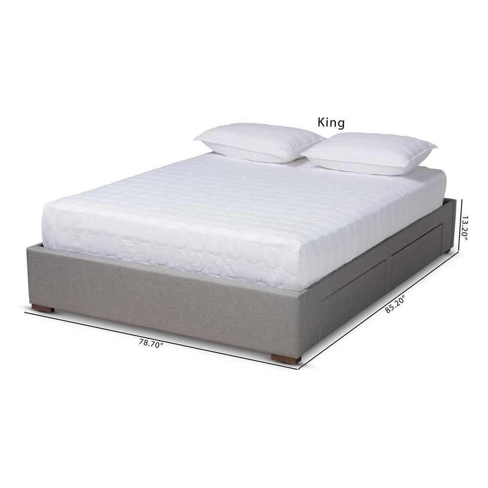 Light Grey Fabric Upholstered 4-Drawer King Size Platform Storage Bed Frame. Picture 21