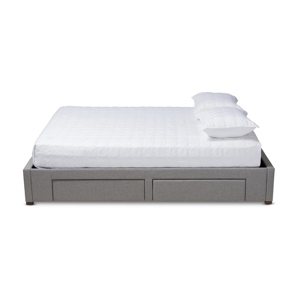 Light Grey Fabric Upholstered 4-Drawer Queen Size Platform Storage Bed Frame. Picture 13
