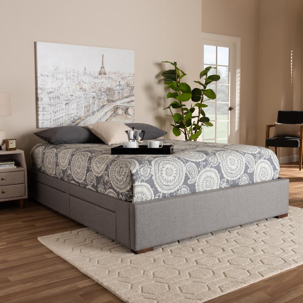Light Grey Fabric Upholstered 4-Drawer Queen Size Platform Storage Bed Frame. Picture 17
