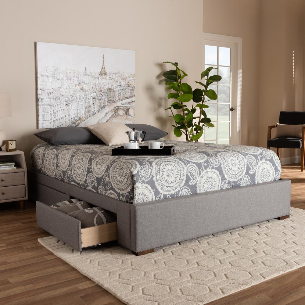 Light Grey Fabric Upholstered 4-Drawer Queen Size Platform Storage Bed Frame. Picture 11