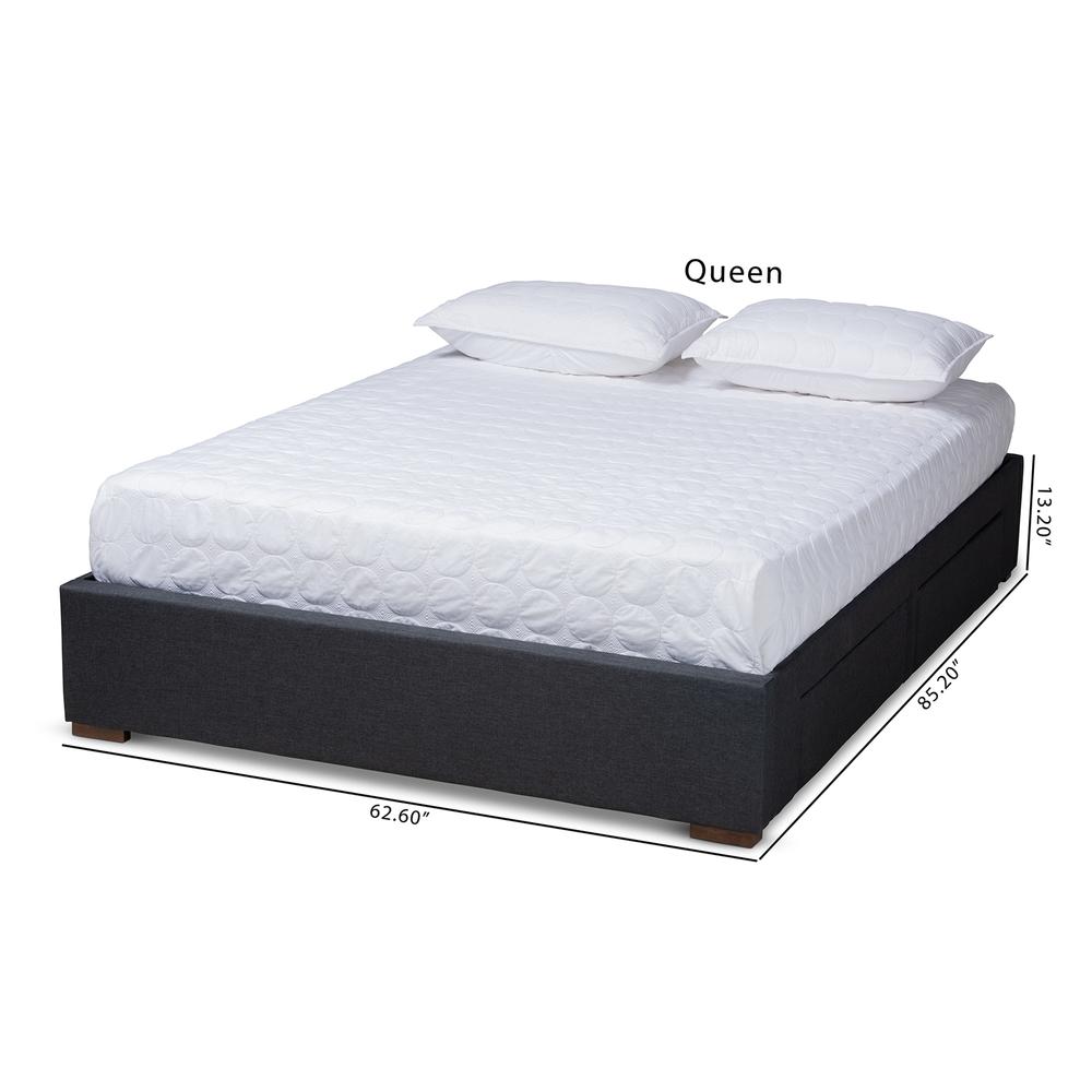 Dark Grey Fabric Upholstered 4-Drawer Queen Size Platform Storage Bed Frame. Picture 20