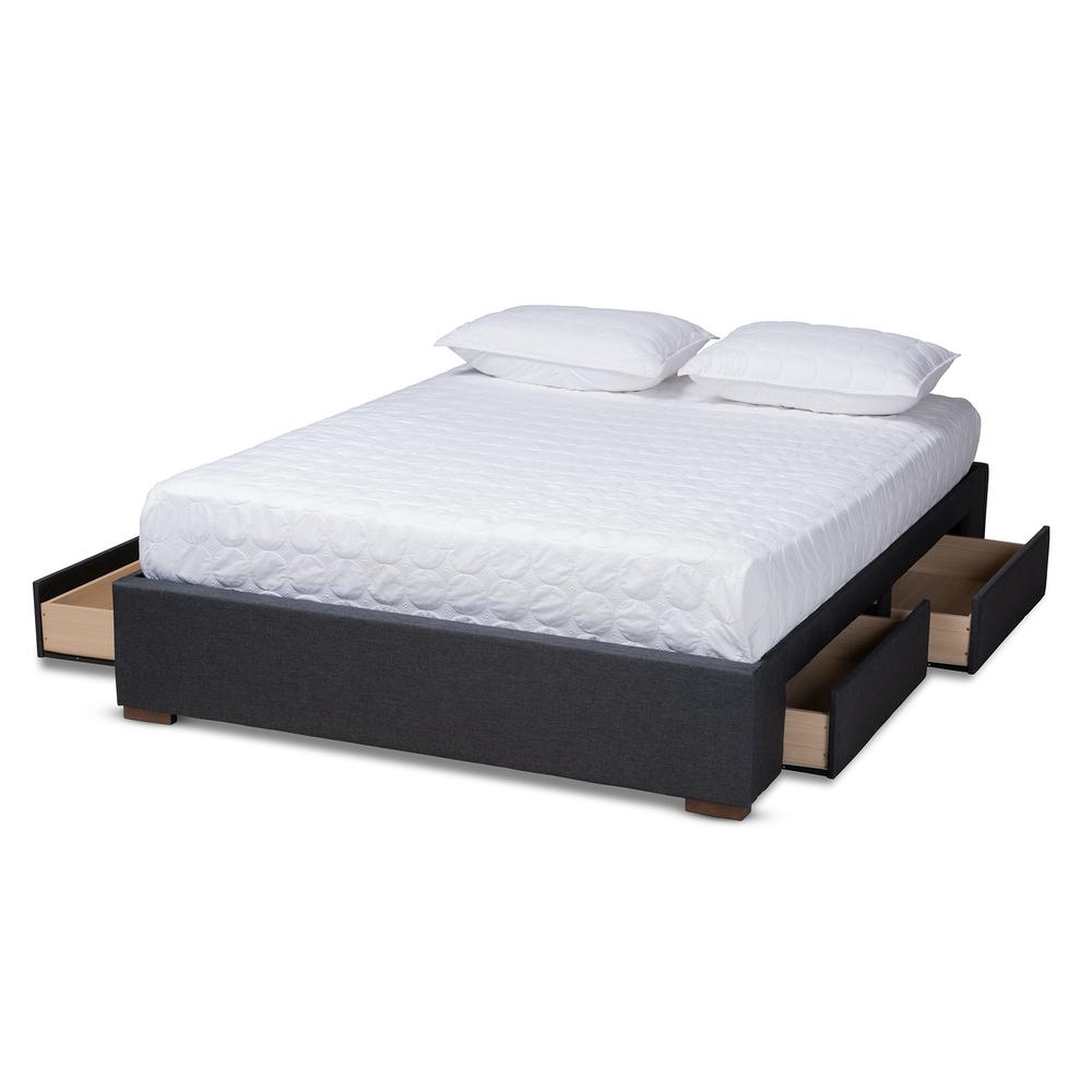 Dark Grey Fabric Upholstered 4-Drawer Queen Size Platform Storage Bed Frame. Picture 12