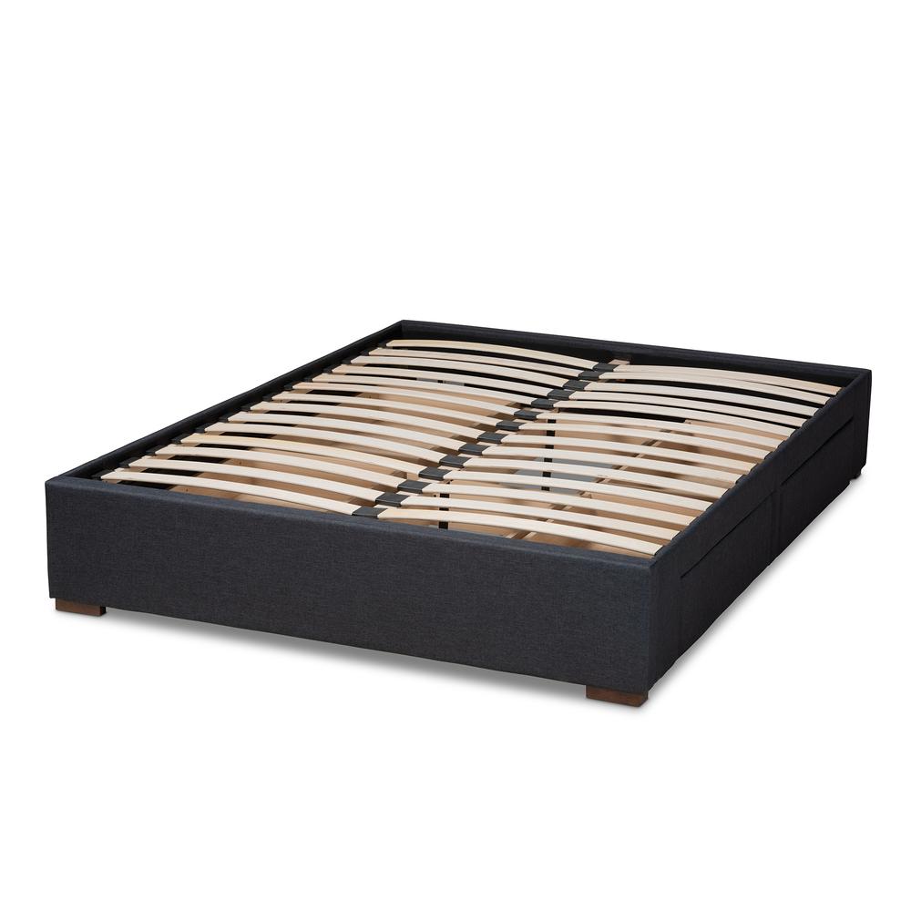 Leni Dark Grey Fabric Upholstered 4-Drawer King Size Platform Storage Bed Frame. Picture 4