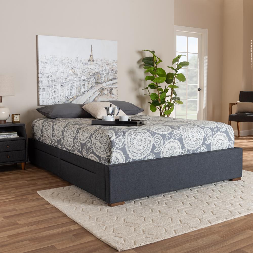 Dark Grey Fabric Upholstered 4-Drawer Queen Size Platform Storage Bed Frame. Picture 17