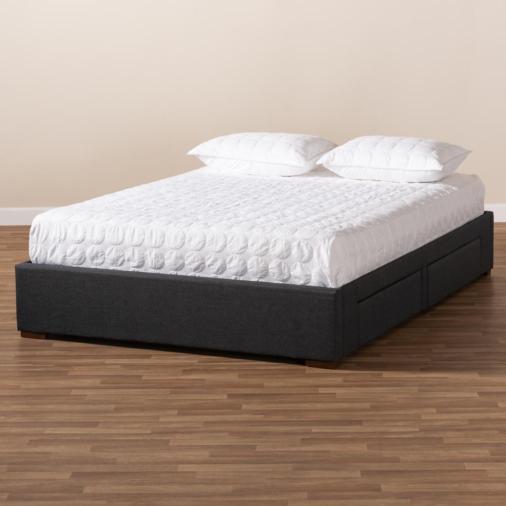 Dark Grey Fabric Upholstered 4-Drawer Queen Size Platform Storage Bed Frame. Picture 19