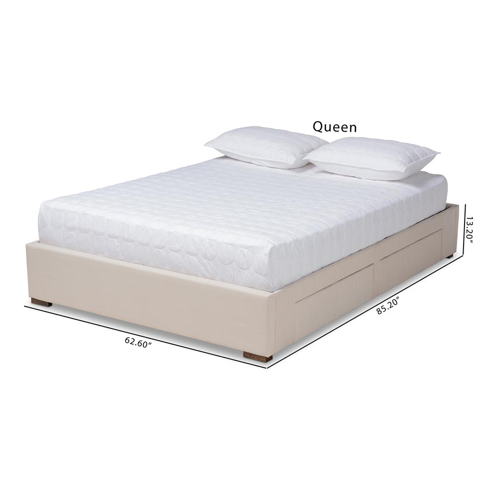 Beige Fabric Upholstered 4-Drawer Queen Size Platform Storage Bed Frame. Picture 20