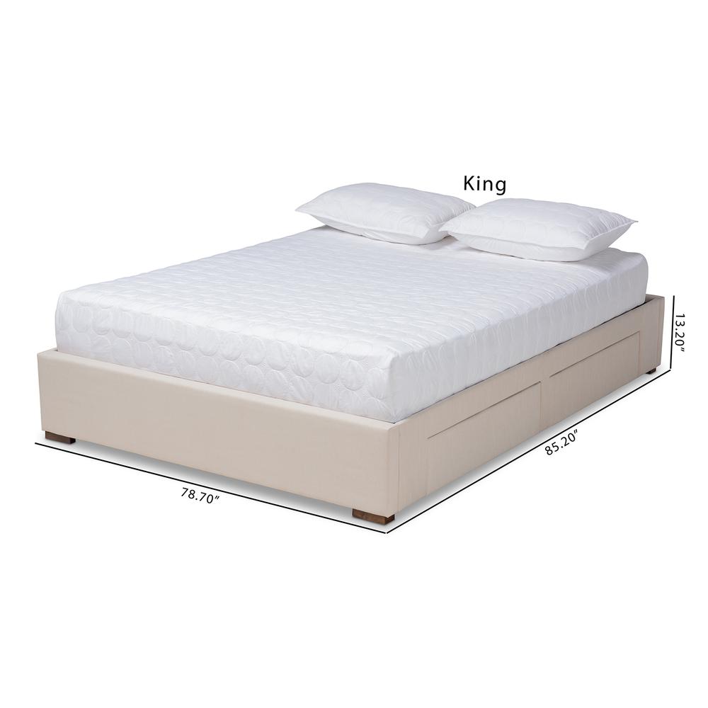 Beige Fabric Upholstered 4-Drawer King Size Platform Storage Bed Frame. Picture 21