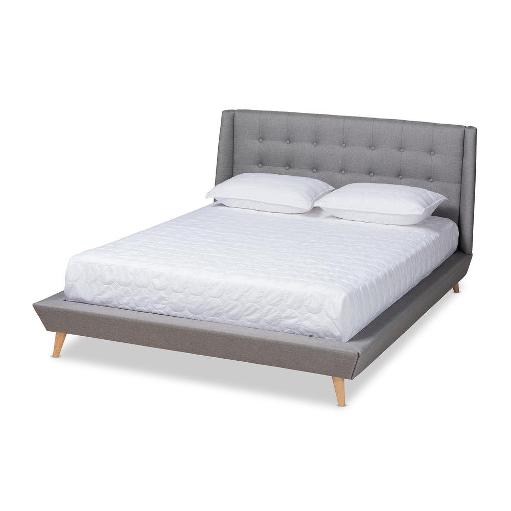Baxton Studio Naya Mid-Century Modern Grey Fabric Upholstered King Size Wingback Platform Bed. Picture 2
