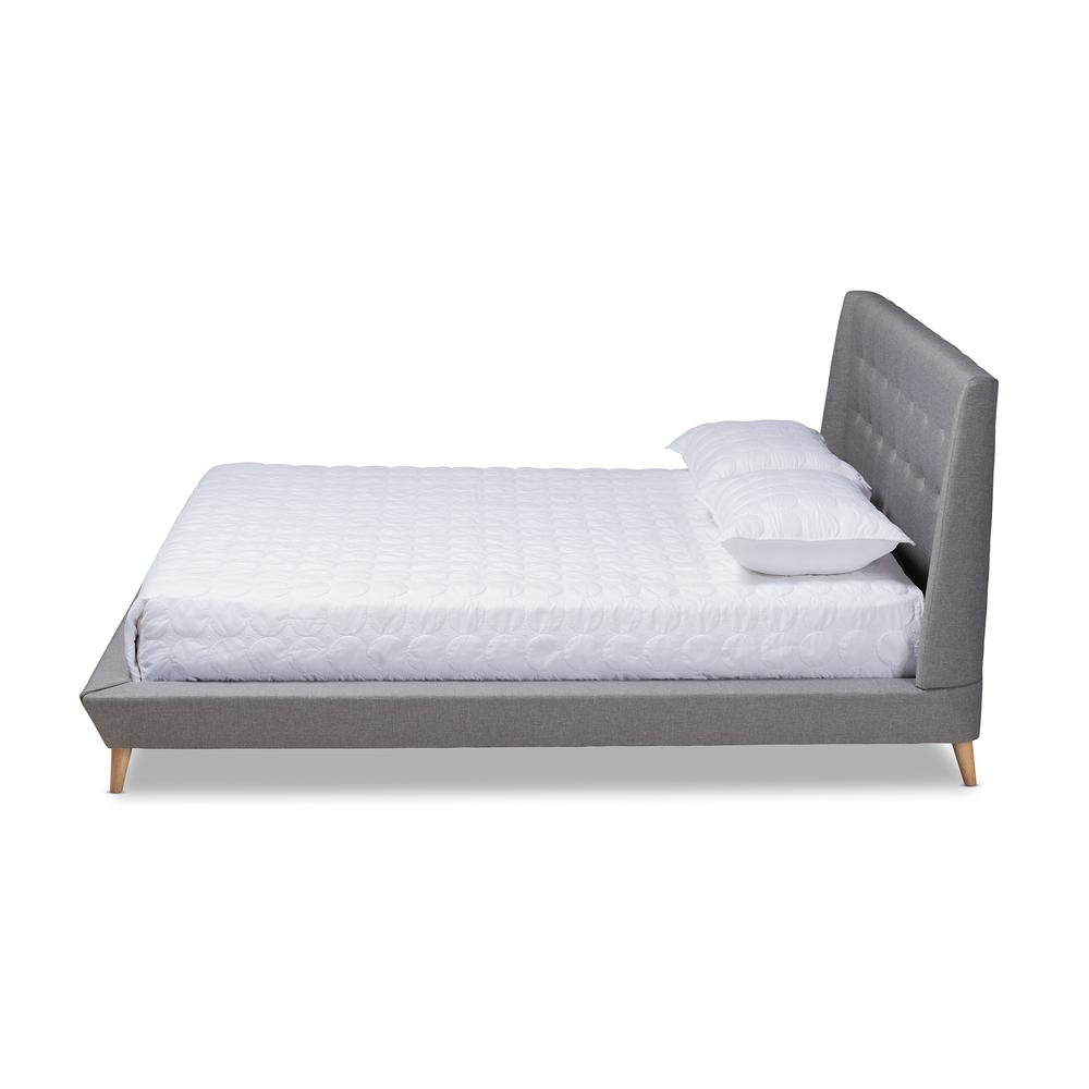 Baxton Studio Naya Mid-Century Modern Grey Fabric Upholstered King Size Wingback Platform Bed. Picture 3