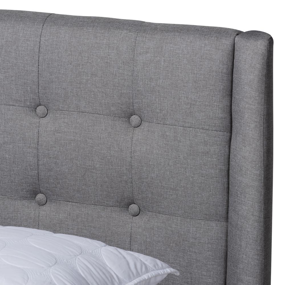 Baxton Studio Naya Mid-Century Modern Grey Fabric Upholstered King Size Wingback Platform Bed. Picture 5