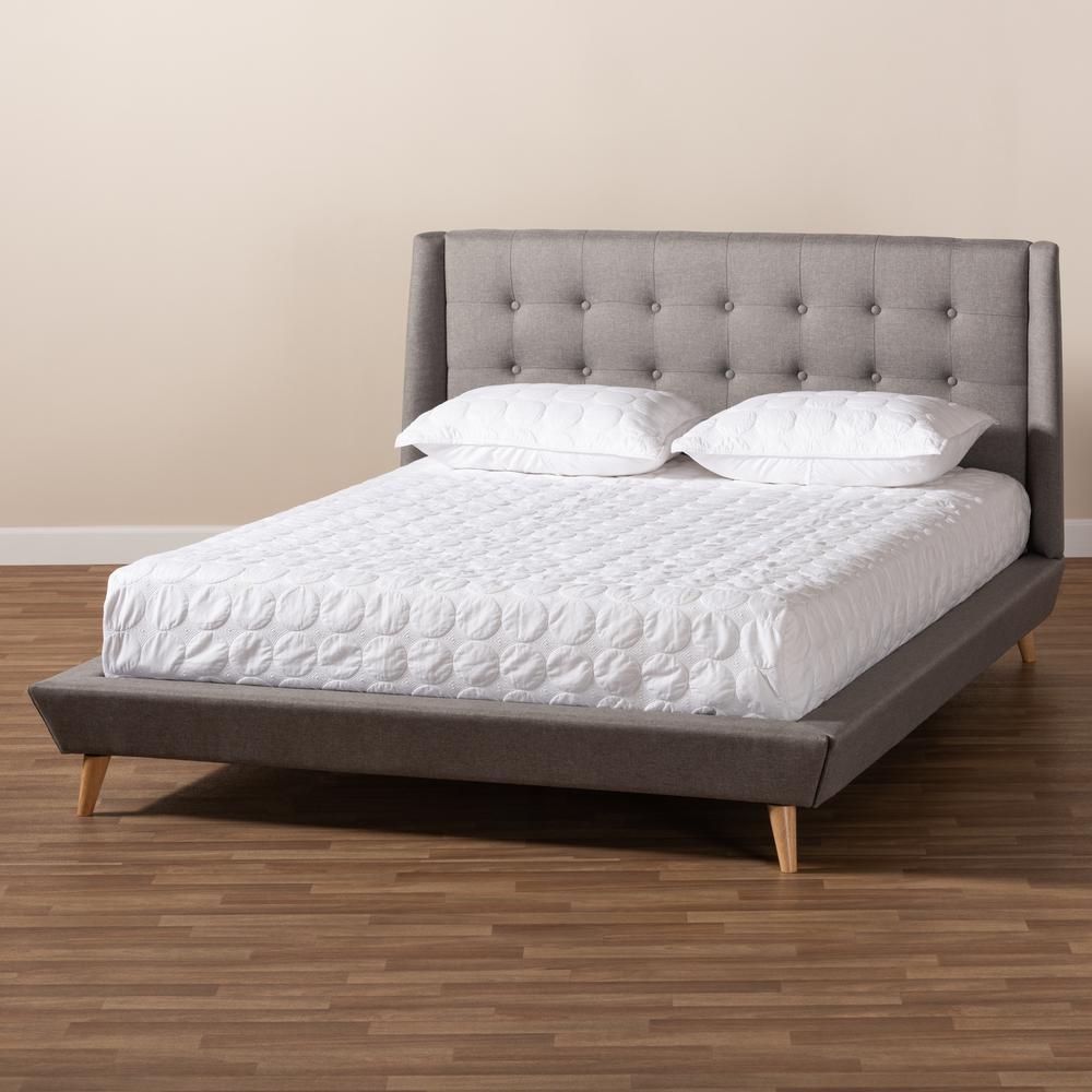 Baxton Studio Naya Mid-Century Modern Grey Fabric Upholstered King Size Wingback Platform Bed. Picture 8