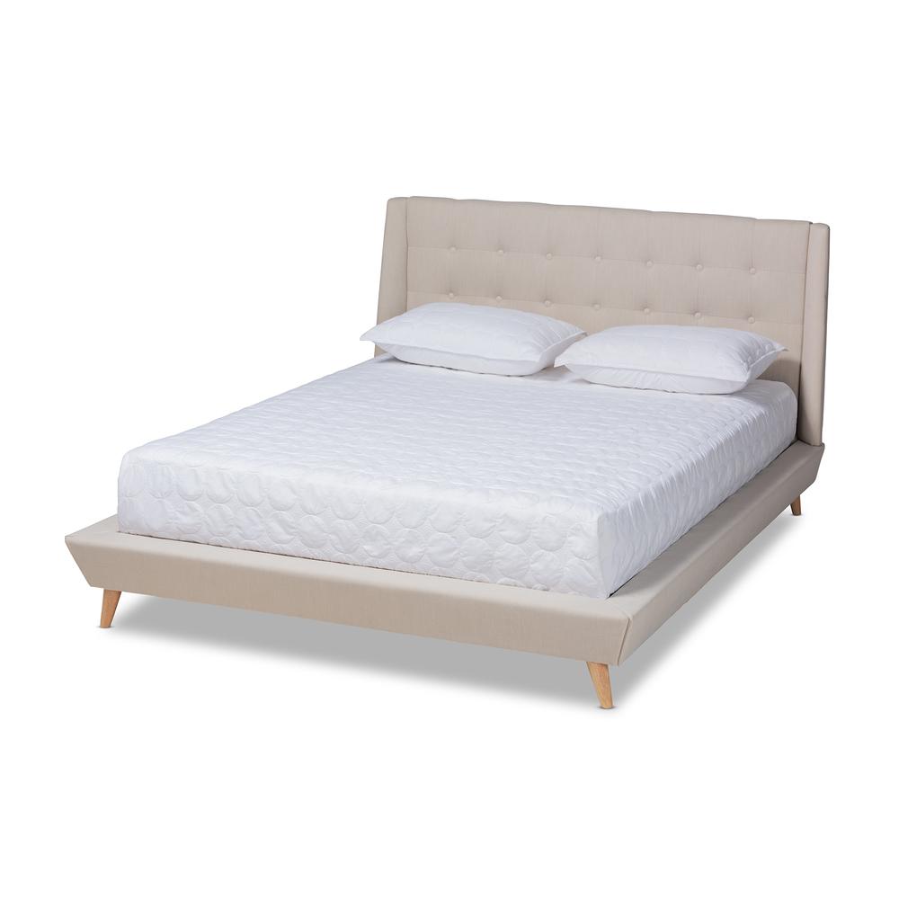 Baxton Studio Naya Mid-Century Modern Beige Fabric Upholstered King Size Wingback Platform Bed. Picture 2