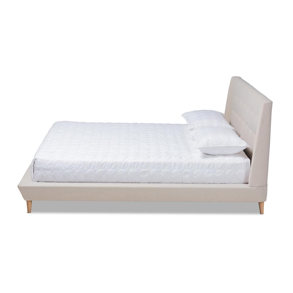 Baxton Studio Naya Mid-Century Modern Beige Fabric Upholstered King Size Wingback Platform Bed. Picture 3