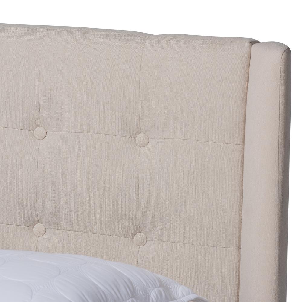 Naya Mid-Century Modern Beige Fabric Upholstered King Size Wingback Platform Bed. Picture 13