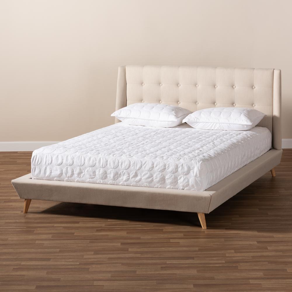 Baxton Studio Naya Mid-Century Modern Beige Fabric Upholstered King Size Wingback Platform Bed. Picture 8