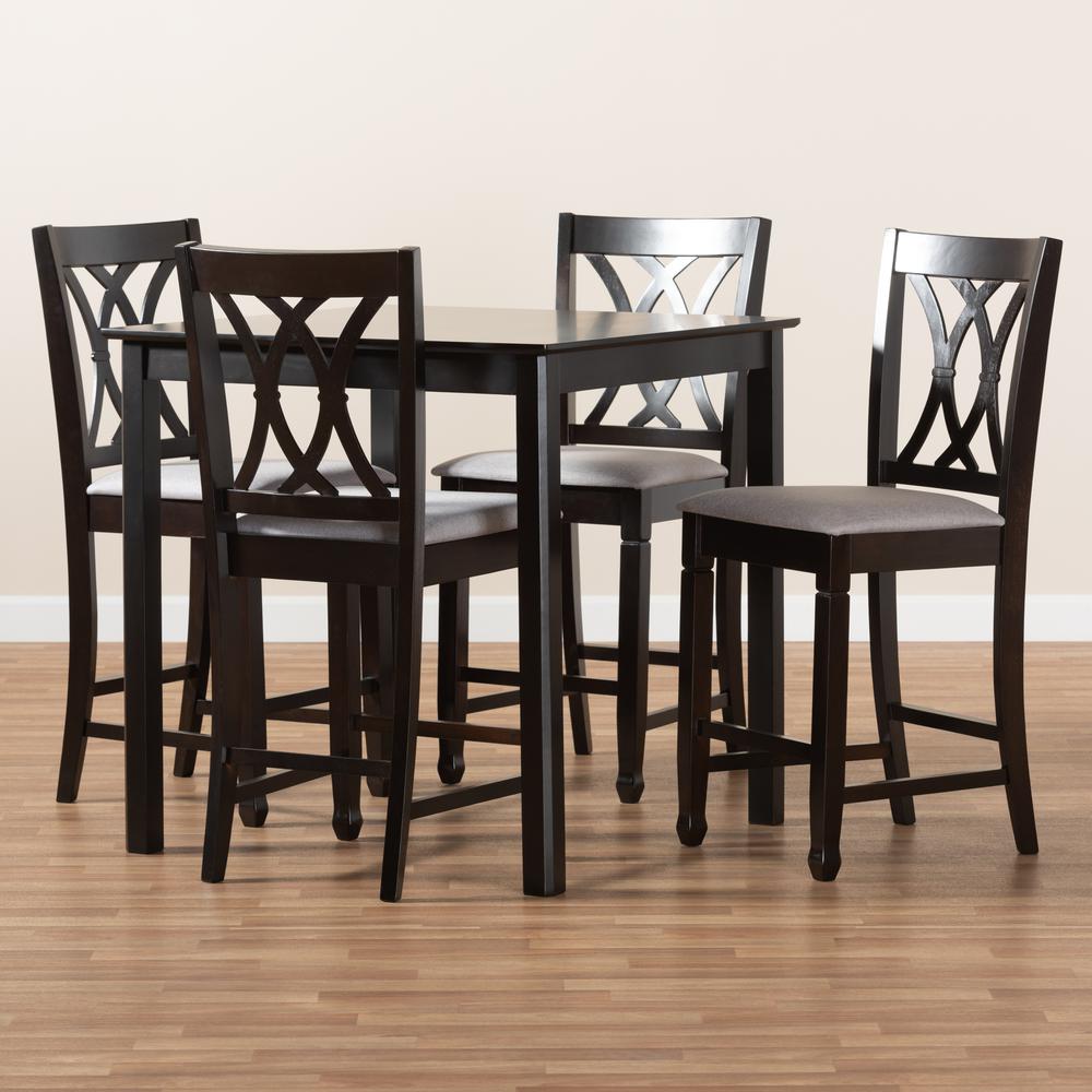Baxton Studio Reneau Modern and Contemporary Gray Fabric Upholstered Espresso Brown Finished 5-Piece Wood Pub Set. Picture 7