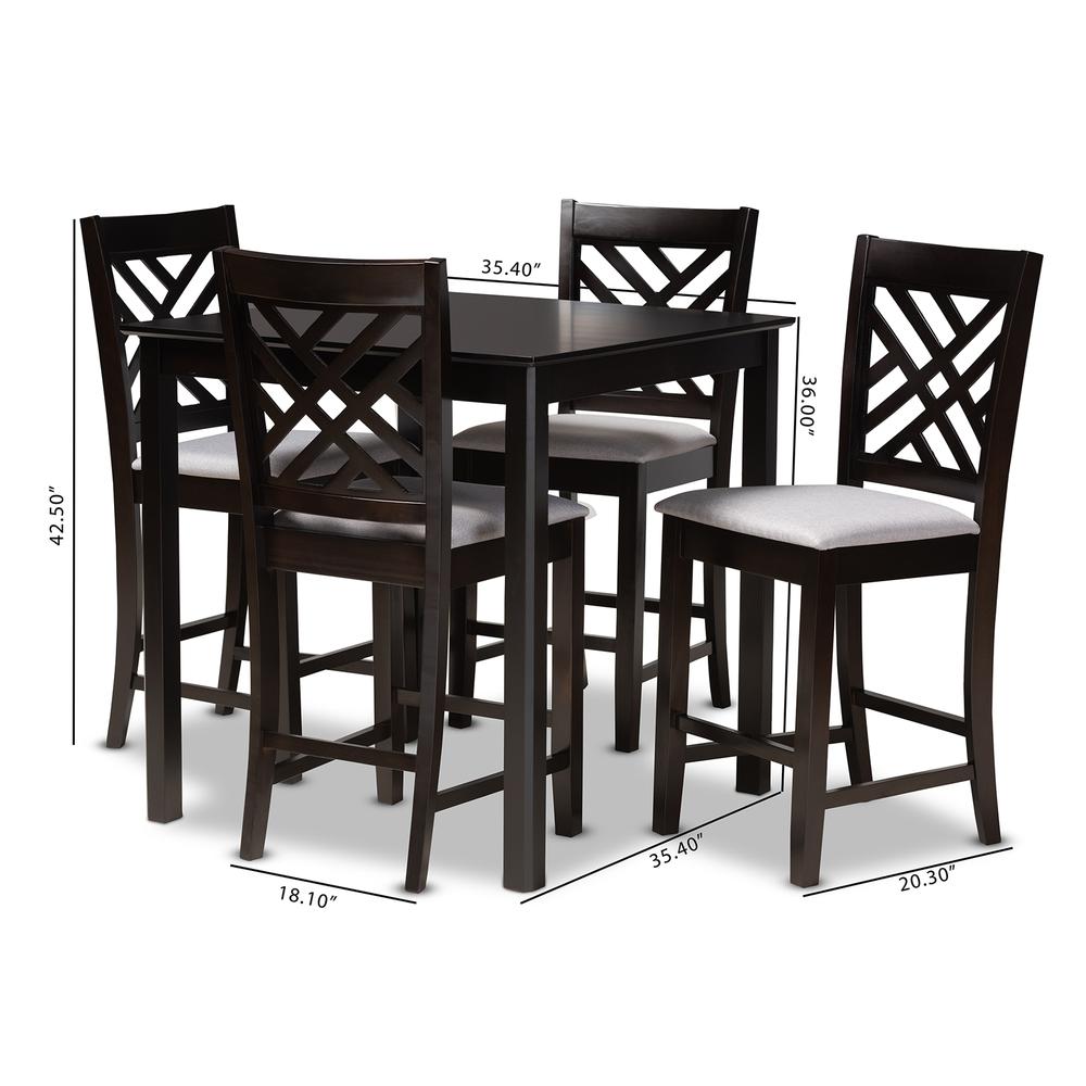 Gray Fabric Upholstered Espresso Brown Finished 5-Piece Wood Pub Set. Picture 14