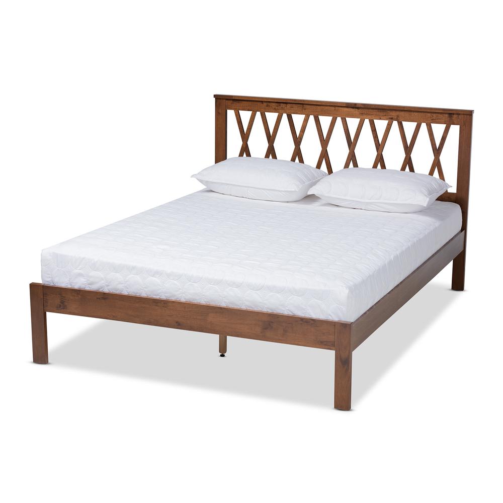 Malene Mid-Century Modern Walnut Finished Wood Queen Size Platform Bed. Picture 10