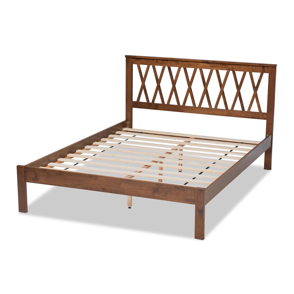 Malene Mid-Century Modern Walnut Finished Wood Queen Size Platform Bed. Picture 12
