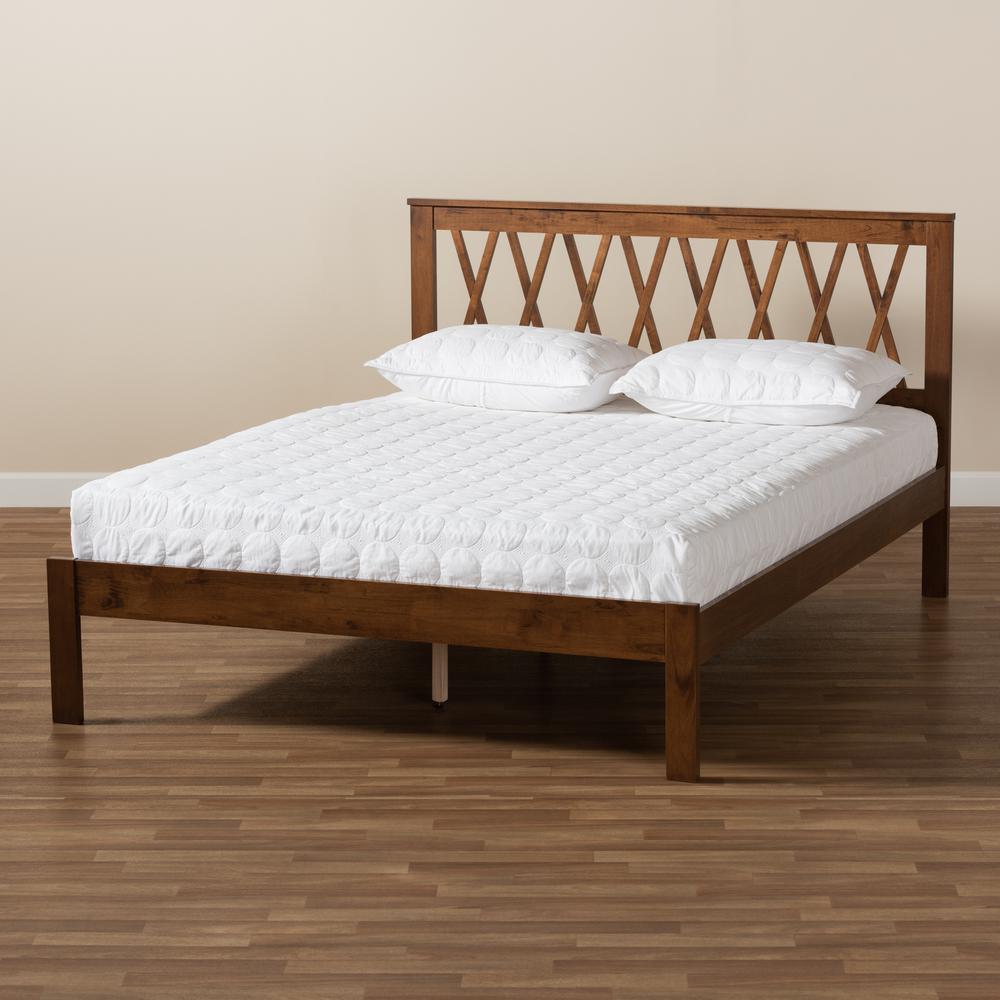 Malene Mid-Century Modern Walnut Finished Wood Queen Size Platform Bed. Picture 16